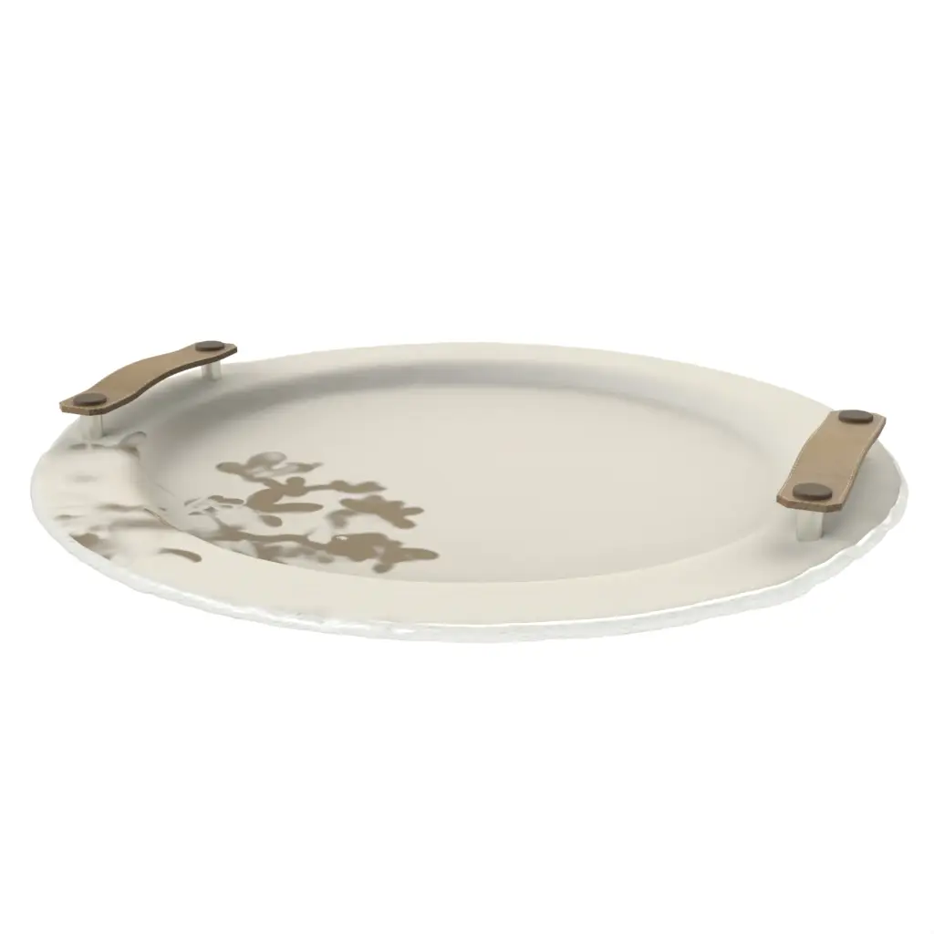 Tray With Leather Handles in Birch White - Hotel Room Decor - 3/4 View