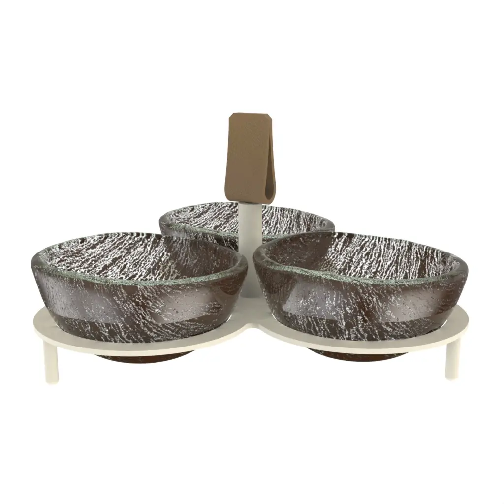 3 Bowl Condiment Server in Golden Brown - Snacks Serveware - 3/4 View