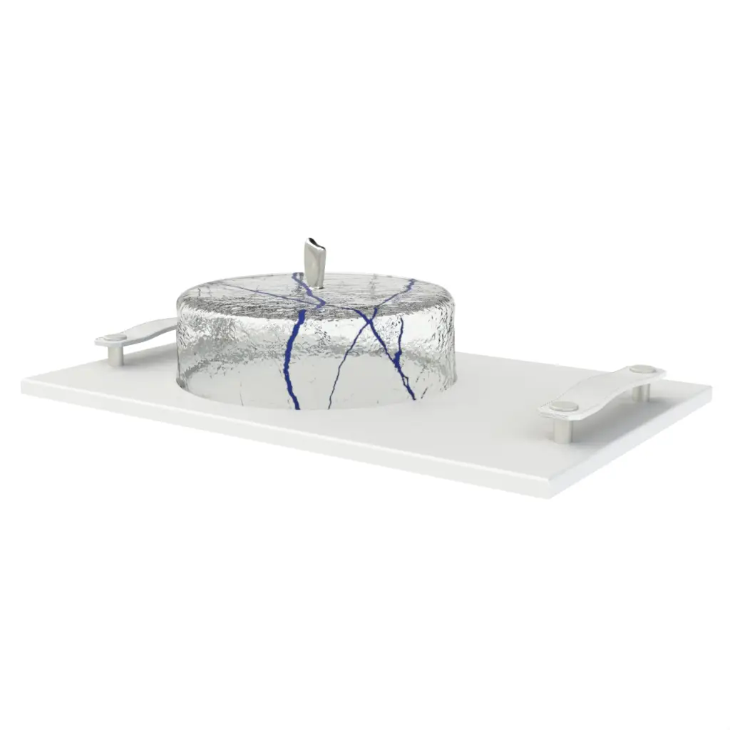 Glass Domed Serving Tray in Cobalt Blue - Welcome Amenities - 3/4 View