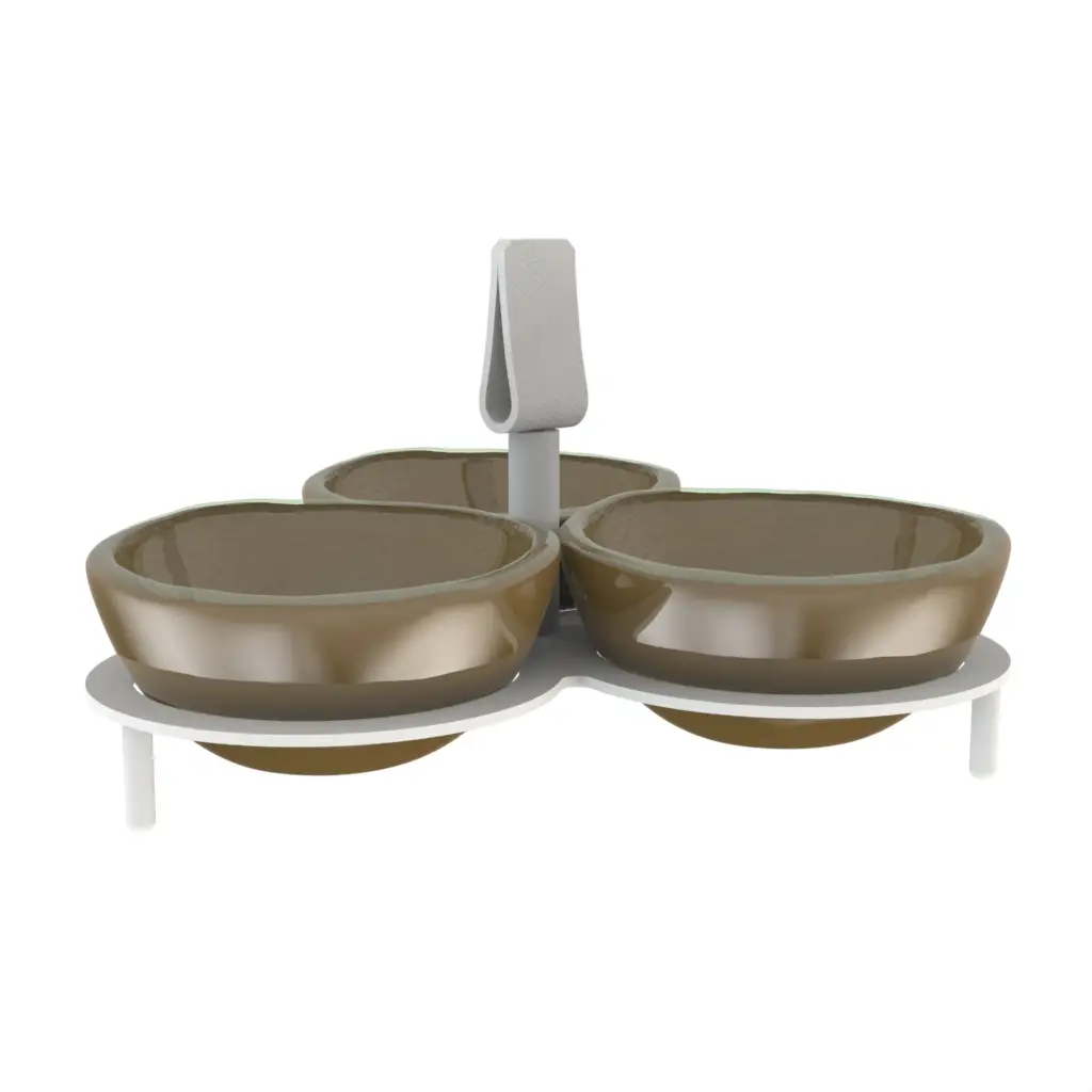 3 Bowl Condiment Server in Green Bronze - Snacks Serveware - 3/4 View