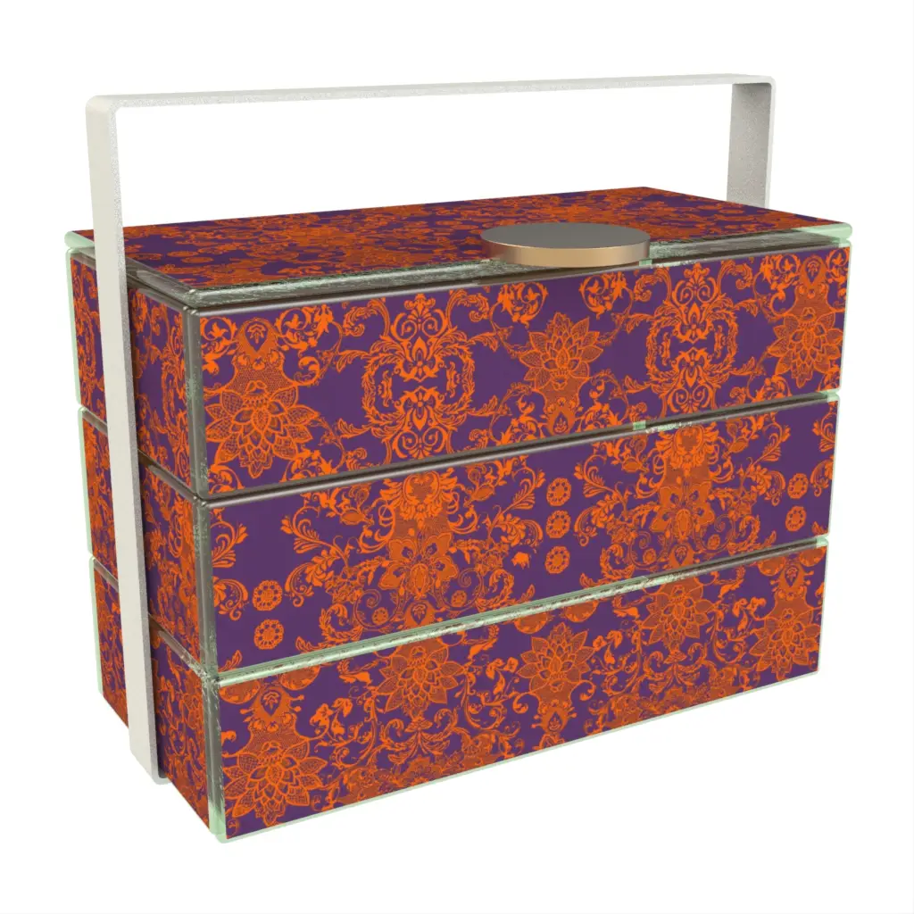 3 Tier Bento Box in Hermes Orange - Specialty Serveware - 3/4 View