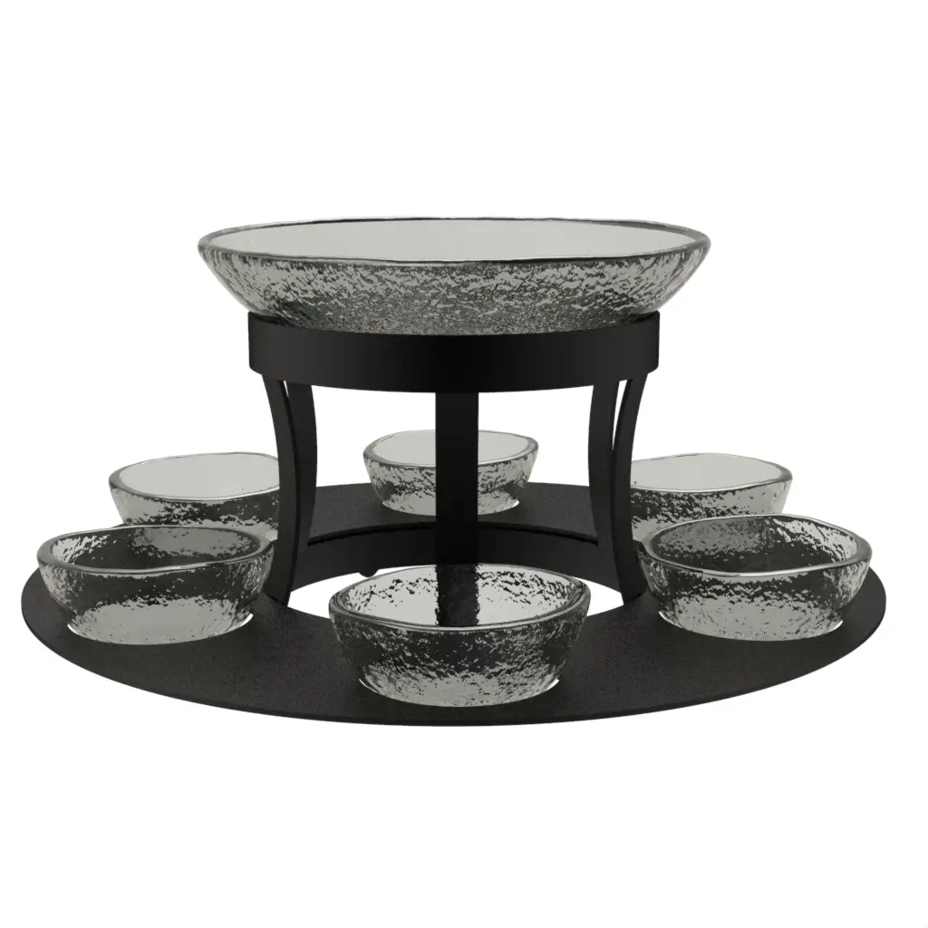 Caviar Serving Set in Gray Textured Glass - Specialty Dinnerware - 3/4 View