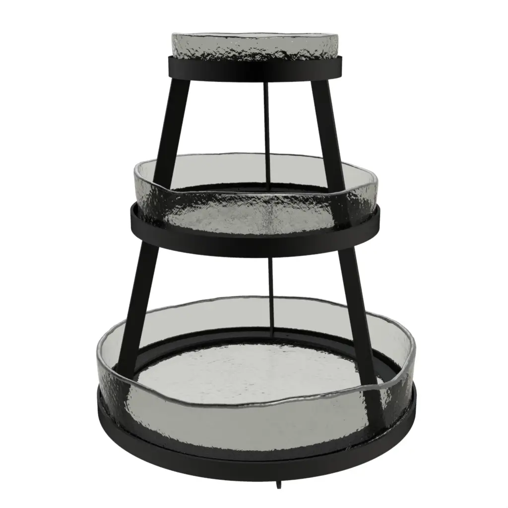Seafood Tower in Gray Textured Glass - Specialty Serveware - 3/4 View