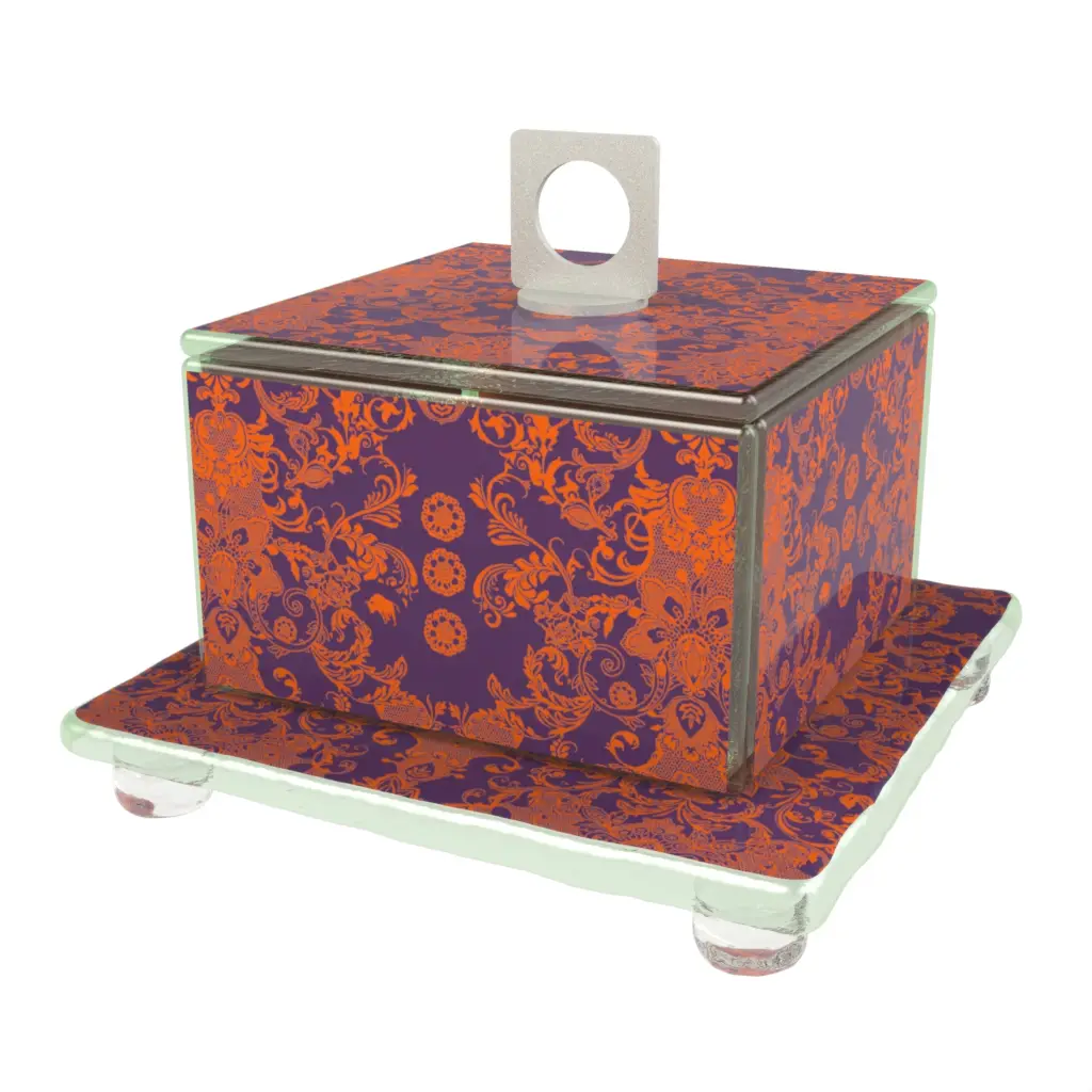 Square Glass Cloche in Hermes Orange - Welcome Amenities - 3/4 View