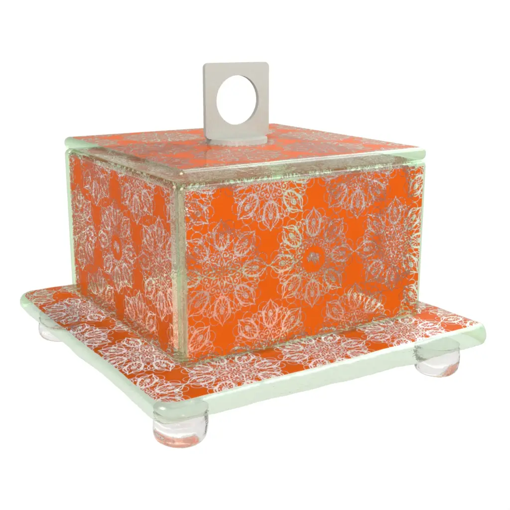 Square Glass Cloche in Hermes Orange - Welcome Amenities - 3/4 View