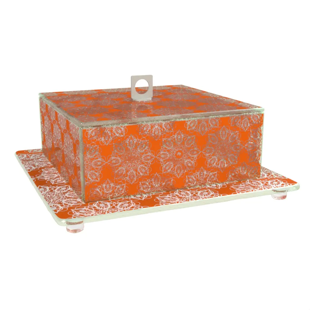 Square Glass Cloche in Hermes Orange - Welcome Amenities - 3/4 View
