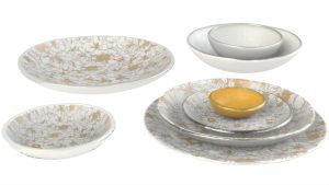 Coupe Plates Dinnerware, White & Gold Color Scheme