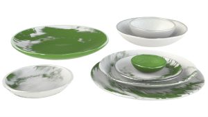 Coupe Plates Dinnerware, Green & White Color Scheme