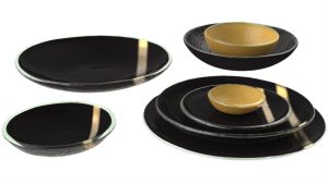 Coupe Plates Dinnerware, Black & Gold Color Scheme