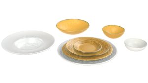 Wide Rim Dinnerware, White & Gold Color Scheme