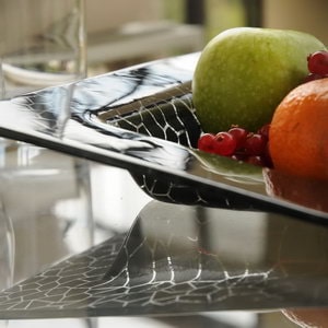 Modern angled bowls and slant cut glass bowl designed for stylish food presentation by MyGlassStudio.