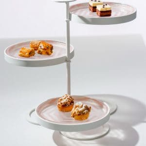 Personalized 3 tier afternoon tea stands and 3 tier high tea stands for lobby bars by MyGlassStudio.