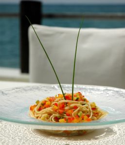 modern pasta plate design wide rim aqua MyGlassStudio