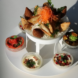 Appetizer server with removable appetizer bowls on a powder coated metal