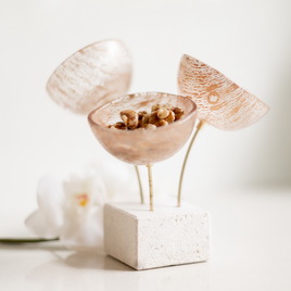 Nut serving bowl with removable nut bowls on limestone base