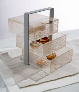 afternoon tea bento box glass plating profile view colour contrast MyGlassStudio