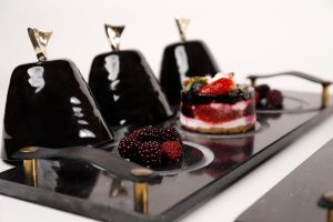 Designer hotel suite with marble serving tray and welcome amenities MyGlassStudio