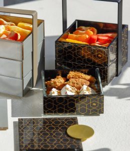 afternoon tea bento box glass covered compartments hotel service MyGlassStudio