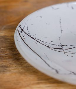 Close up of fused glass marble veining by MyGlassStudio