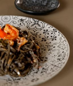 Wide rim pasta bowl glass stylish modern restaurant MyGlassStudio