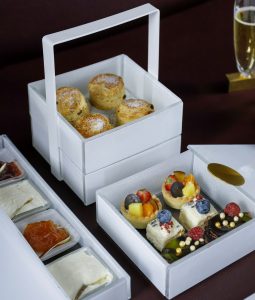 high tea bento box glass private dining event catering uniform presentation MyGlassStudio