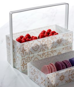 high tea bento box glass compartments plating transparency fine dining MyGlassStudio