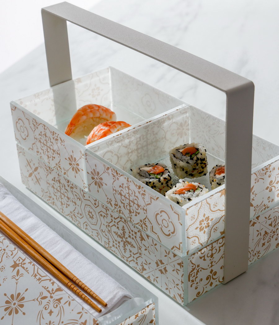Japanese bento glass modern designer restaurant serving tray MyGlassStudio