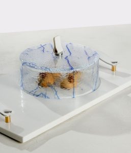 marble serving tray with handles and fused glass with marbled design by MyGlassStudio