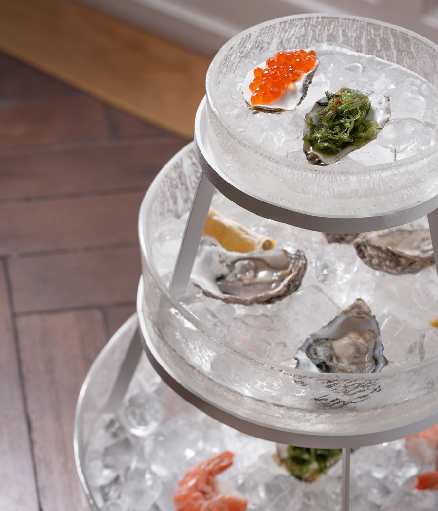 Glass seafood tower display yacht dining modern designer MyGlassStudio